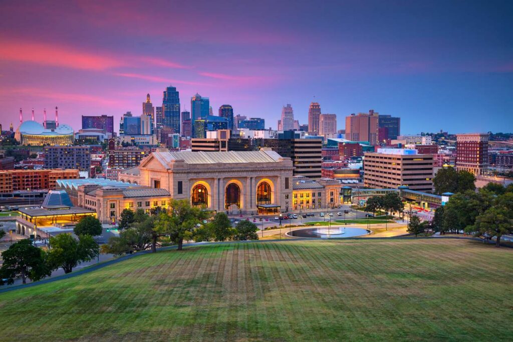 The Kansas City skyline at sunset
