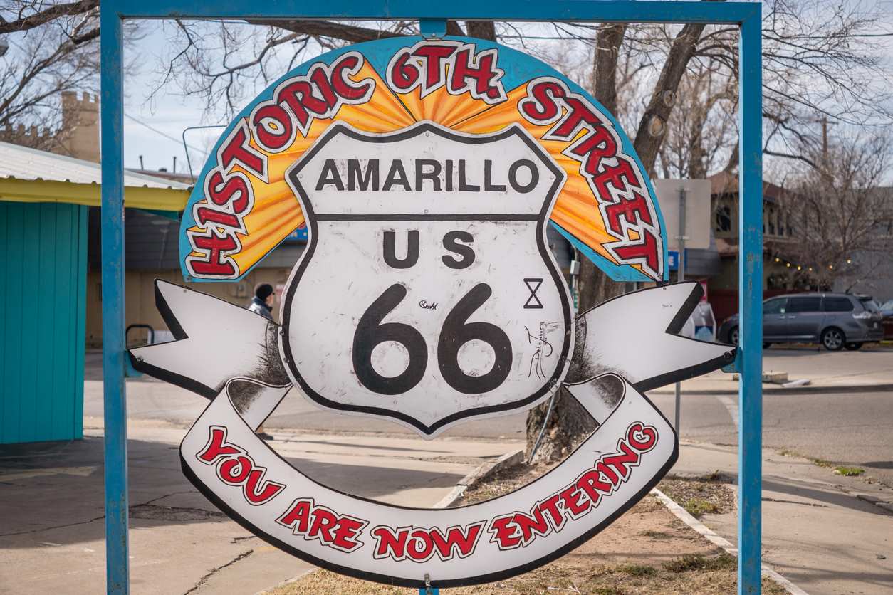 The Amarillo, TX, historic 6th street Route 66 sign.